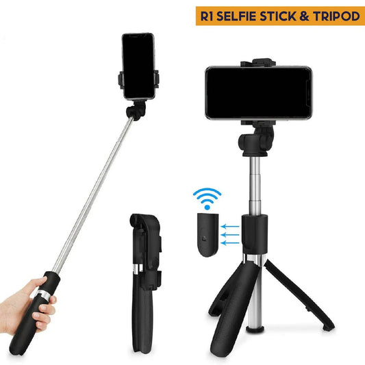 Selfie Stick Tripod R1S Bluetooth Remote Control Tripod Selfie Stick New Model with Wireless Remote Shutter Compatible with All Cell Phones - R1